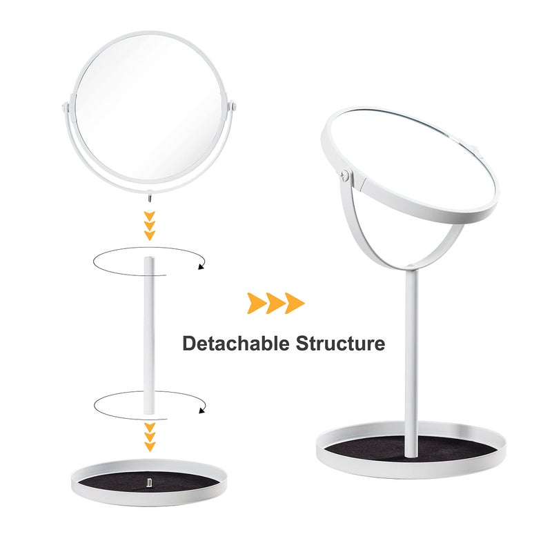 Ettori Makeup Mirror Dual Sided Vanity Mirror, 1X and 5X Magnification, 360 Swivel Round Mirror, No Light, White - Image 4
